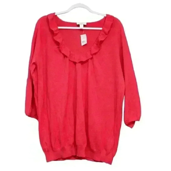 NWT Ann Taylor LOFT Sz XXL Blouse Long Sleeve Pink Linen Cotton Colorful Ruffle - Picture 1 of 13